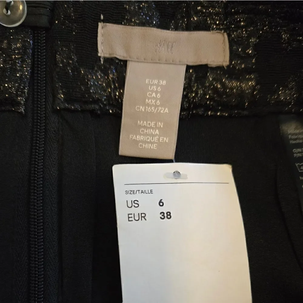NWT H&M BLACK METALIC A-LINE MINI SKIRT SZ.6